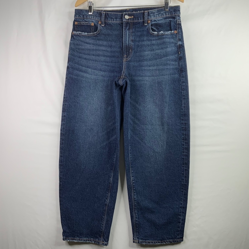American Eagle Baggy Jeans Womens Dark Wash Stretch High Rise Wide Leg Denim